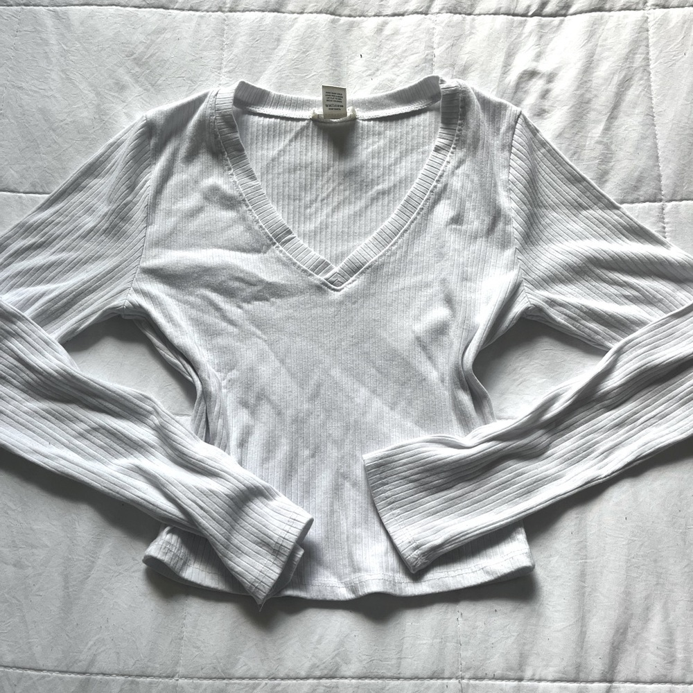 basic white ribbed long sleeve top